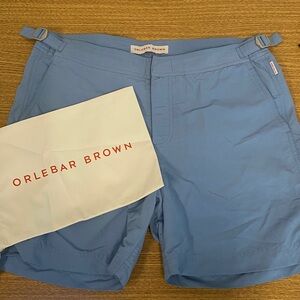 Orlebar Brown Light Blue Flat Front Men's Shorts